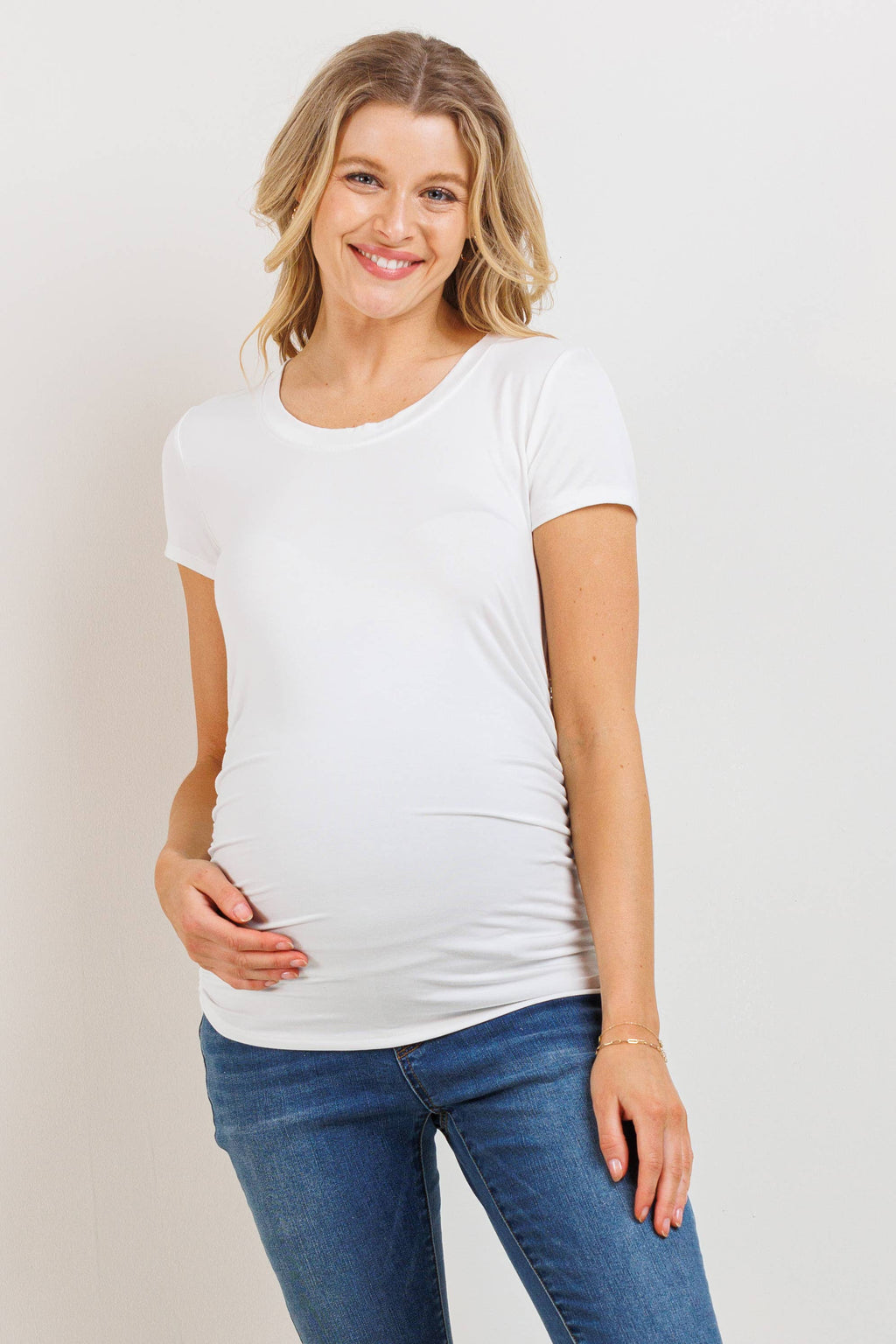 Ruched Short-Sleeve Maternity T-Shirt - Off White