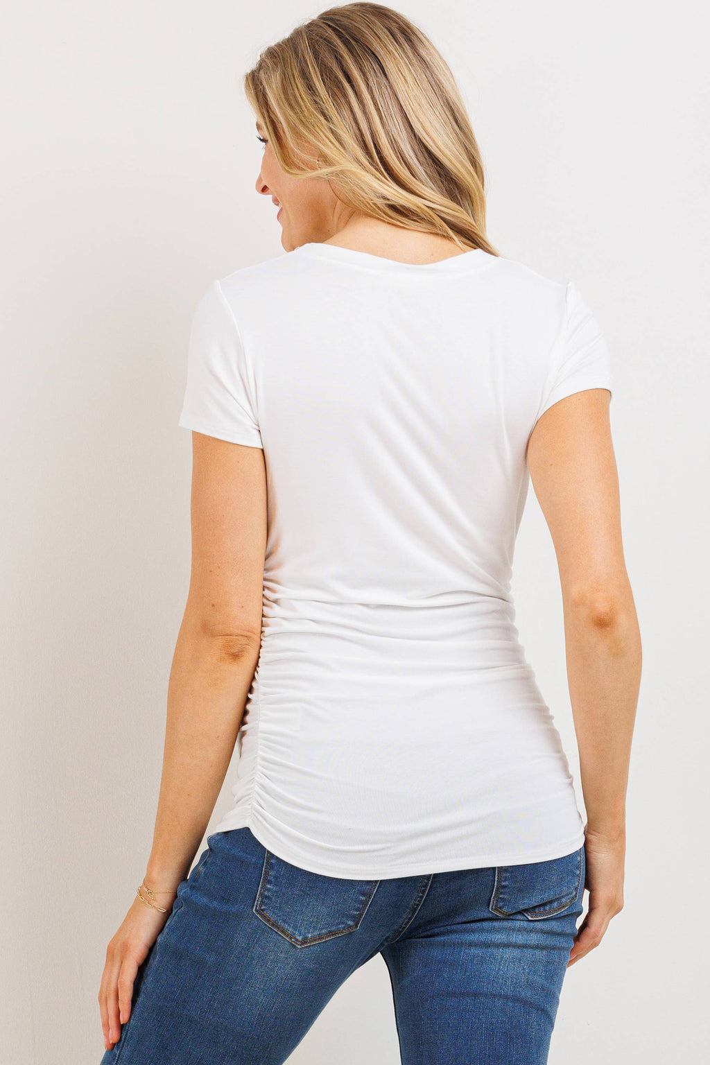 Ruched Short-Sleeve Maternity T-Shirt - Off White