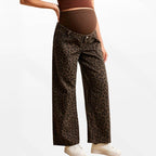Women's Maternity Over Belly Leopard Wide Leg Jeans