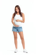 Light-wash Maternity Dad Jean Shorts w/ Bellyband