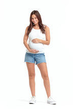 Light-wash Maternity Dad Jean Shorts w/ Bellyband