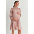 Blush Smocked Long Sleeve Mock Neck Maternity Dress