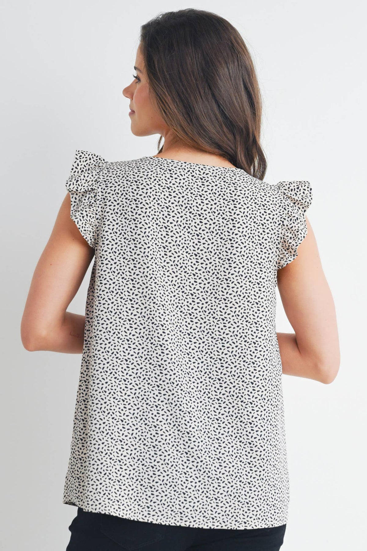 V-Neck Ruffle Cap Sleeve Maternity Top