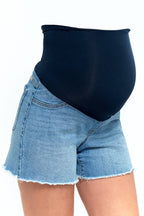 Light-wash Maternity Dad Jean Shorts w/ Bellyband