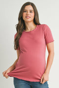 Ribbed Short Sleeve Maternity T-Shirt - Mauve