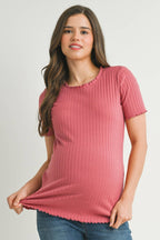 Ribbed Short Sleeve Maternity T-Shirt - Mauve