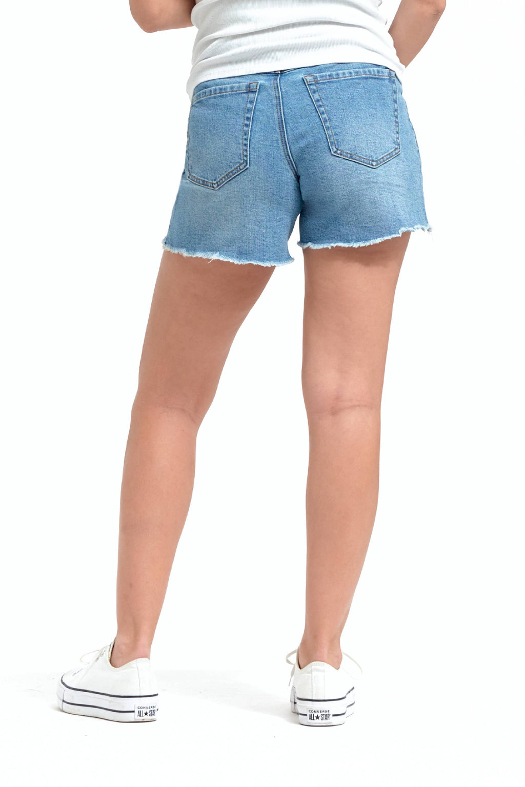 Light-wash Maternity Dad Jean Shorts w/ Bellyband