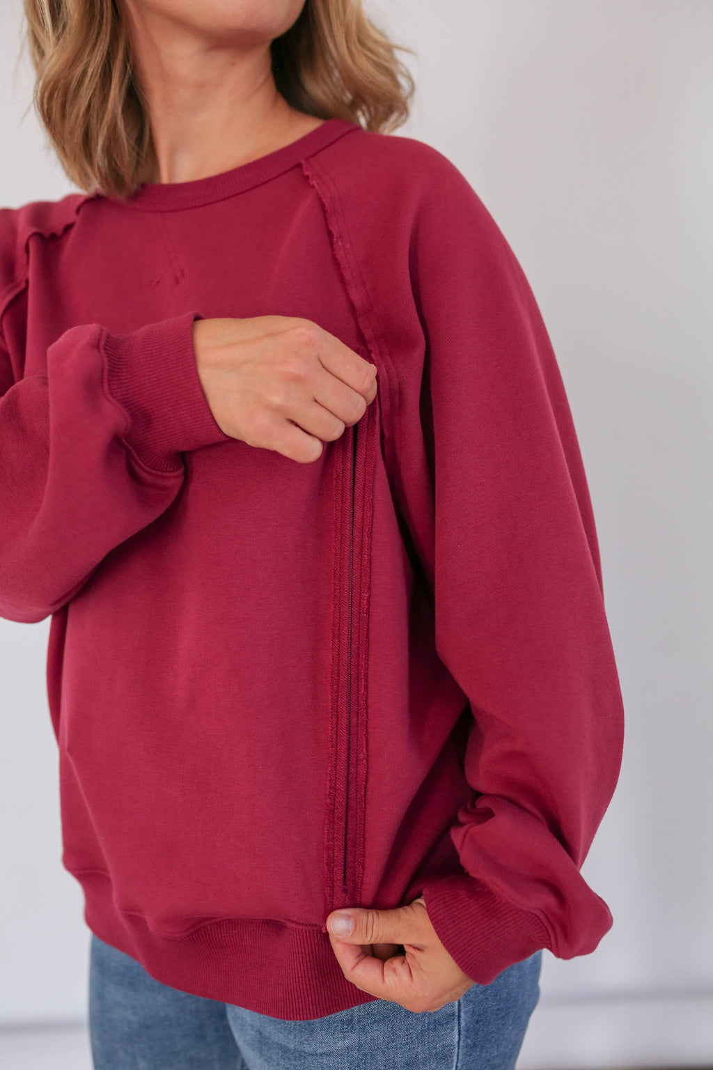 Vertical Zip Breastfeeding Crewneck