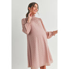 Blush Smocked Long Sleeve Mock Neck Maternity Dress