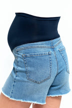 Light-wash Maternity Dad Jean Shorts w/ Bellyband