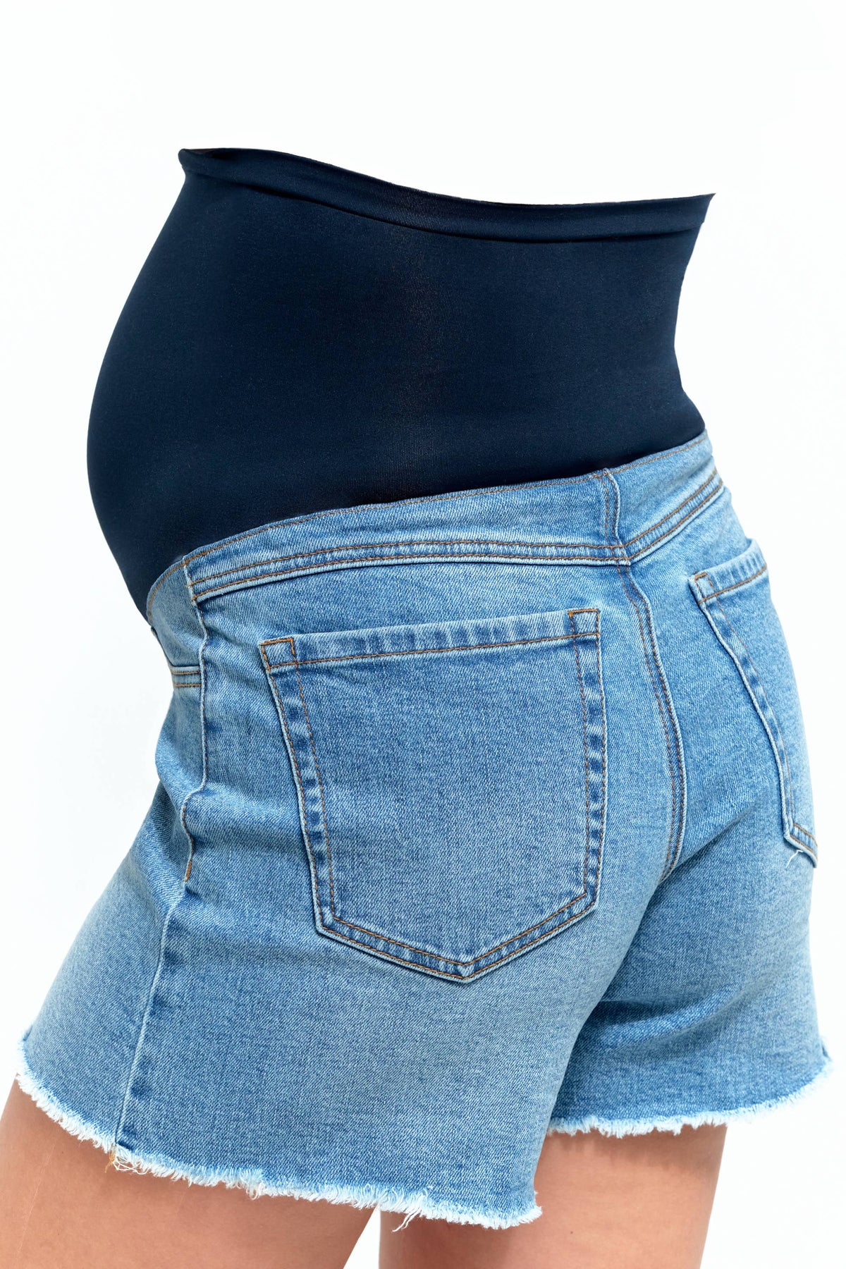 Light-wash Maternity Dad Jean Shorts w/ Bellyband