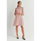 Blush Smocked Long Sleeve Mock Neck Maternity Dress