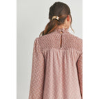 Blush Smocked Long Sleeve Mock Neck Maternity Dress
