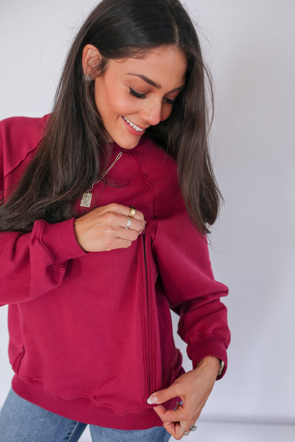 Vertical Zip Breastfeeding Crewneck