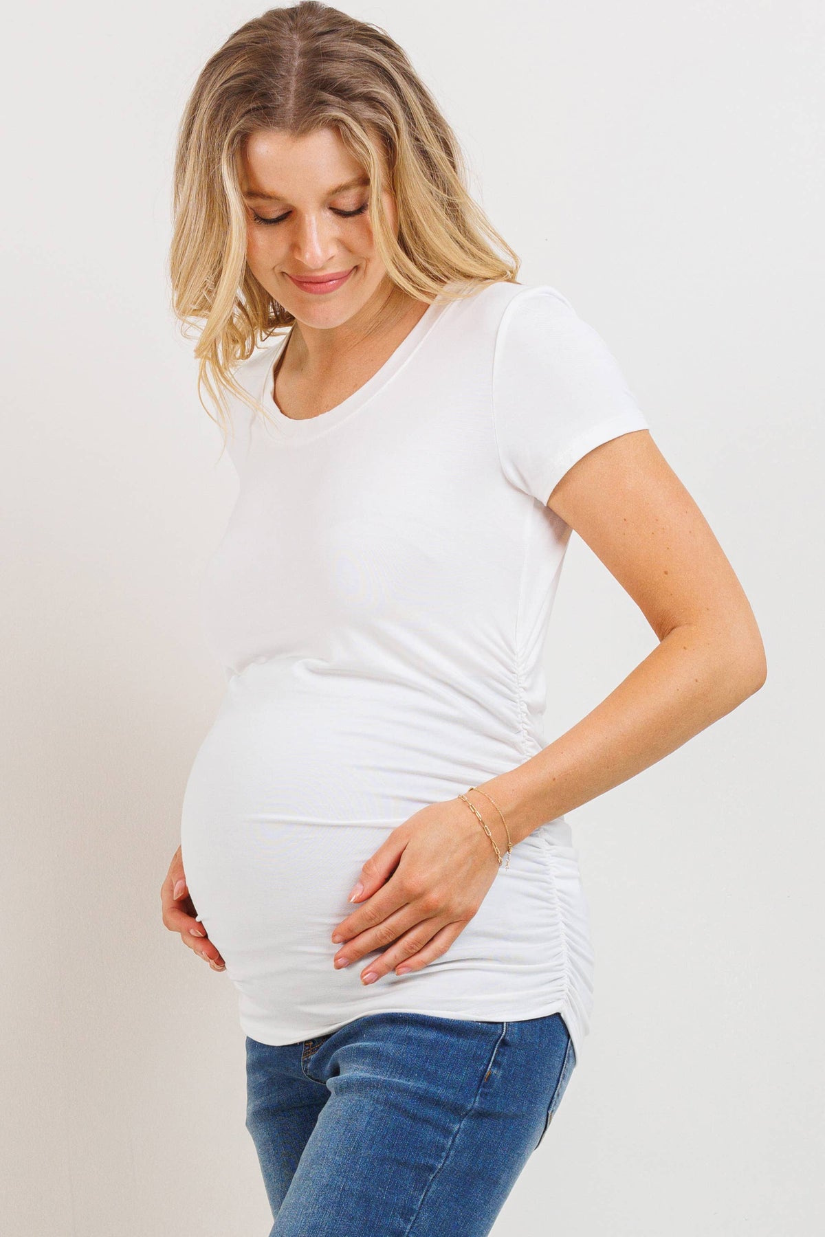 Ruched Short-Sleeve Maternity T-Shirt - Off White
