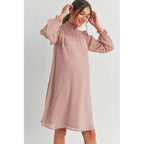 Blush Smocked Long Sleeve Mock Neck Maternity Dress