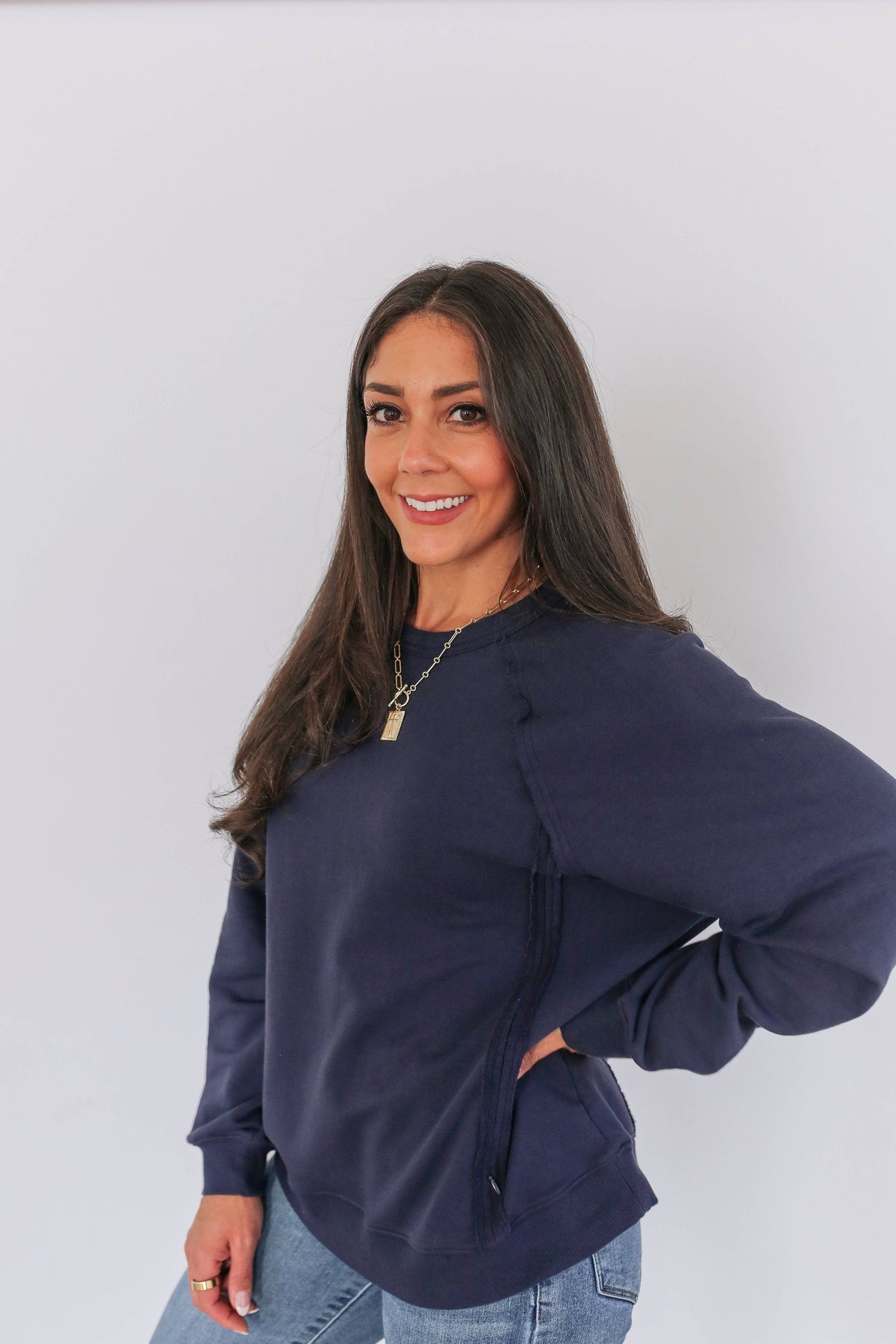 Vertical Zip Breastfeeding Crewneck