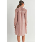 Blush Smocked Long Sleeve Mock Neck Maternity Dress