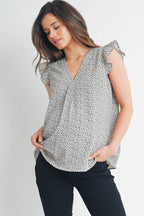 V-Neck Ruffle Cap Sleeve Maternity Top