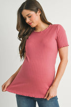 Ribbed Short Sleeve Maternity T-Shirt - Mauve