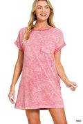 Acid Wash T-shirts Dress - Pink