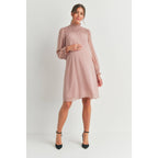 Blush Smocked Long Sleeve Mock Neck Maternity Dress