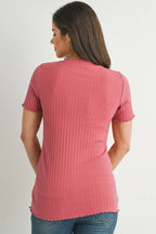 Ribbed Short Sleeve Maternity T-Shirt - Mauve