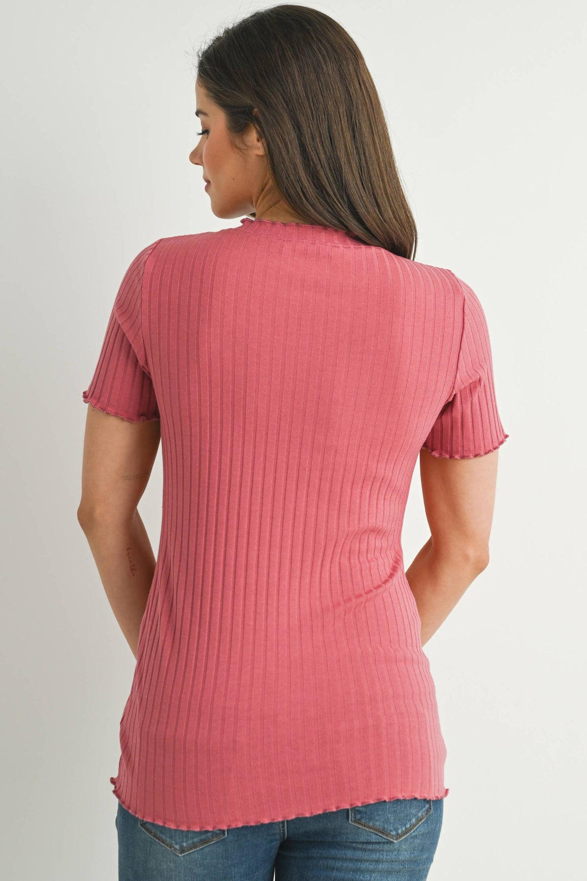 Ribbed Short Sleeve Maternity T-Shirt - Mauve
